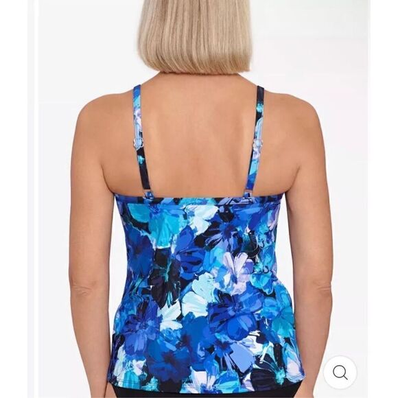 Swim Solutions Women's Tankini Top Blue Floral Swim Swimsuit Underwire - Picture 2 of 6